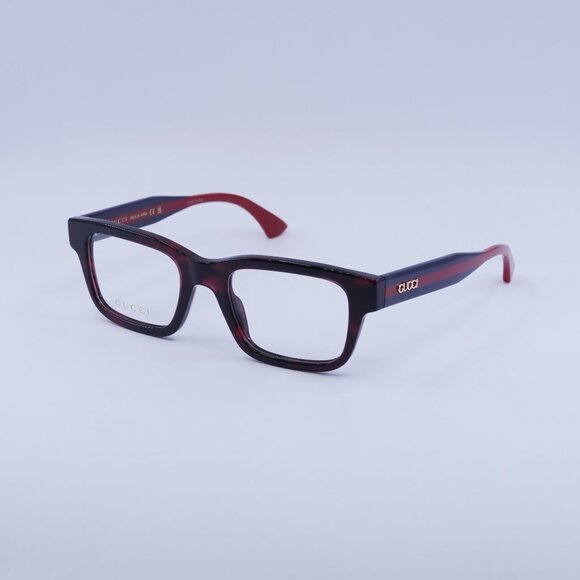 Gucci GG1865O 003 Eyeglasses Dark Red Havana/Blue/Red 50mm Square Frame - Picture 1 of 10